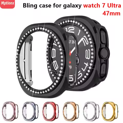 Bling Case for Samsung Galaxy Watch 7 Ultra 47mm PC Crystal Protective Diamond Bumper Cover for Gala