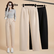 Lovito Women's Plus Size Curve Casual Plain Trousers LNM65004