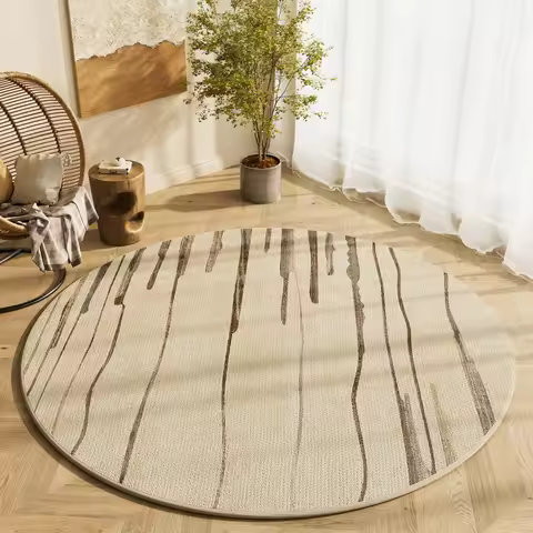 Modern Style Bedroom Decor Round Carpet Minimalist Line Carpets for Living Room Washable Lounge Soft