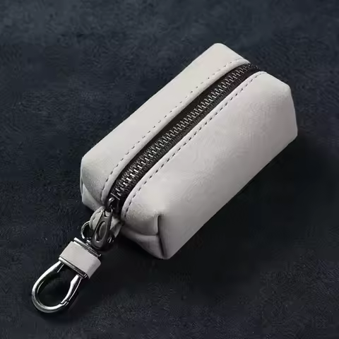 Portable Keychain Wallet for Men Women Large-Capacity Double Zipper Key Pouch Bag Suede Leather Key 