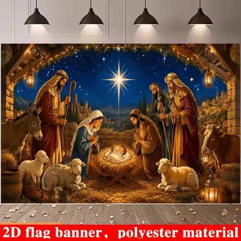 One 2D flag - background cloth with the theme of the birth of Jesus Christ during Christmaszyc