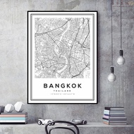 Black and white Bangkok map Nordic Thailand city map wall art printing images posters and canvas pai