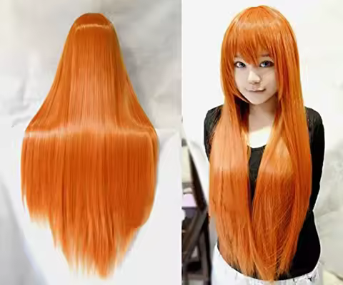 Long Straight Asuka Orange Cosplay Costume Wigs Heat Resistant Synthetic Hair Wig