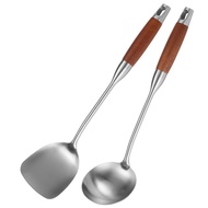 Stainless Steel Spatula for Carbon Steel Stainless Steel Wok Spatula Metal Wok Tools Set Wooden Hand