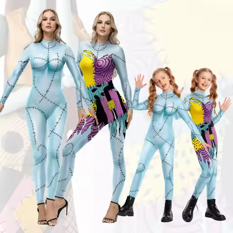 Halloween Catsuit Jumpsuit Family set Women Girl Cosplay Movie Disguise Sally Costume Carnival Party