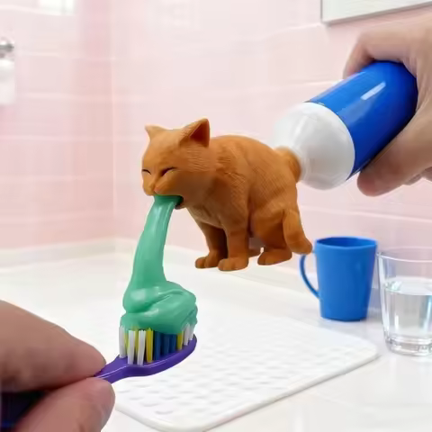 Compact Design Spoof Cat Vomited Toothpaste Head Reusable Toothpaste Tube Adapter Toothpaste Cap Dis