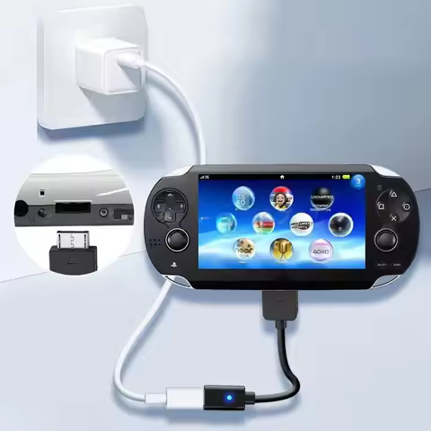 10cm Black USB Type C Adapter for PlayStation Vita 1000 Game Console with LED Indicator Light (Non-P