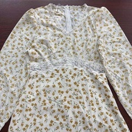 yikoo-Dress midi korea gaun bermotif bunga sifon wanita dres renda tambal sulam