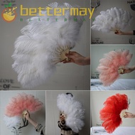 BETTER-MAYSHOW Handheld Fur Fan, Big Red Ostrich 30*52cm 35*60cm Folding Fan,  12 Bones Runway  Prop
