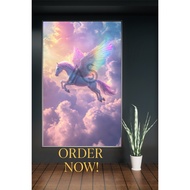 PRINT 3D Flower Sticker Wallpaper, Winged Horse Wall Wallpaper, 3D Wallpaper