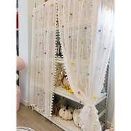 langsir murah tingkap dan pintu Japannese Style Door Curtain Maoqiu diy pompom renda kain kasa tirai