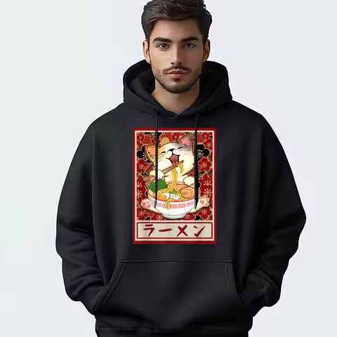 Ramen Cat Kawaii Neko Japanese Food Teens Boys Blank Hoodie Polyester Couples Printed Sweater
