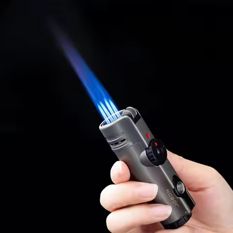JOBON Inflatable 4 Torch Jet Windproof Lighter Metal Grinding Wheel Flint Lighter Gas Butane Inflata