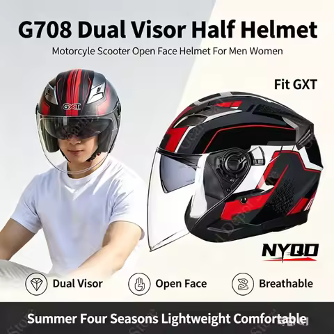 G708 Dual Visor Half Helmet Four Seasons Open Face Motorcycle Scooter Helmet Summer Breathable Helme
