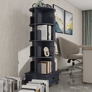 Red Reading with Floor-standing Wheel Net Bookcase Shelf Solid Wood Bookshelf Shelf 360 Degree Movab