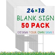 Tatuo 50 Pcs 18x24 Inches Large Blank Yard Signs with H Stakes Corrugated White Plastic Yard Signs K