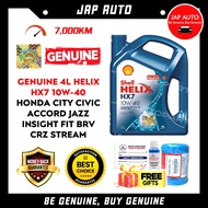 Genuine Shell Helix HX7 Semi Synthetic Minyak Hitam Engine Oil 10W-40 10W40 4L + Honda Oil Filter 15400-RAF-T01 Biru