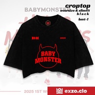 EXZO croptop BABY MONSTER BLACK cotton combed 24s BABY MONSTER CROPTOP TSHIRT