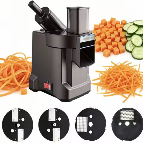 Compact Multifunctional Electric Vegetable Cutter K8600B Dual Feed Ports 100W Slicer Shredder Dicer 