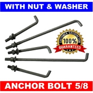 ANCHOR BOLT L BOLT 5/8 J BOLT WITH NUT AND WASHER