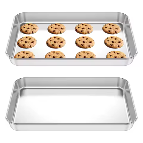 2Pcs Toaster Oven Pan 304 Stainless Steel Small Baking Sheet Multipurpose Toaster Oven Tray for Comm