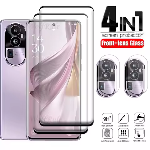 4-in-1 For OPPO Reno 10 Pro Plus Glass Reno 10 Pro Plus Tempered Glass 9H HD Curved Screen Protector
