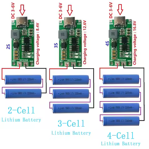Multi-Cell 2S 3S 4S Type-C To 8.4V 12.6V 16.8V Step-Up Boost LiPo Polymer Li-Ion Charger 7.4V 11.1V 