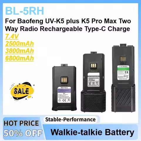 7.4V 2.5Ah/3.8Ah/6.8Ah BL-5RH Battery For Baofeng UV-K5 plus K5 Pro Max Walkie Talkie Two Way Radio 