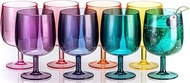 MIYOPESI 12oz Colorful Stem Wines Cups (Set of 8), Shatter-Proof Acrylic Bar Glasses, BPA-Free, Dish