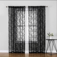 Rod Pocket French Romatic Black Lace Sheer Curtain For Living Room Kitchen Voile Drapes Light Filtering  Bedroom Bay Sliding Glass Door Window Decora