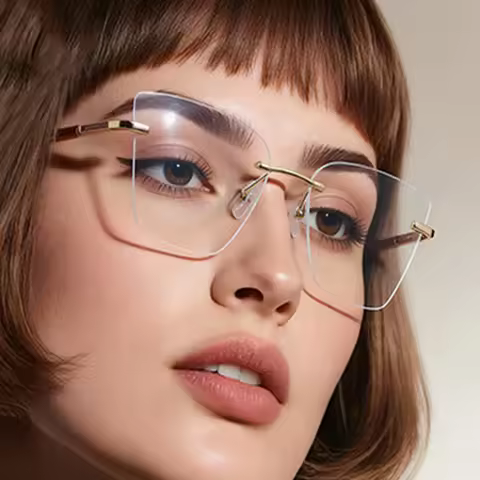 New Cat Eye Frameless Eyeglass Frame Women Blue Light Blocking Glasses Ultra Light Metal Spectacles 