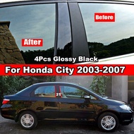4ชิ้นเคลือบเงาสีดำรถประตูหน้าต่างเสากลางB Cเสาโพสต์สติ๊กเกอร์ตัดกระจกผลตกแต่งภายนอกอุปกรณ์ฟิล์มอัตโนมัติสำหรับฮอนด้าซิตี้ Honda City 2003-2008 zx รถจัดแต่งทรงผมภายนอกตกแต่งภาพยนตร์อุปกรณ์ตกแต่งรถยนต์