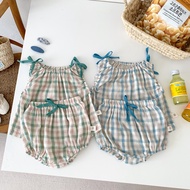 Summer Baby Girls Clothes Set Plaid Baby Suit Shirt with Short Pants 2pcs Baby Clothes 0-24 Months