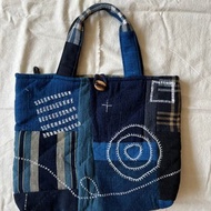 日本古布藍染刺子手提袋