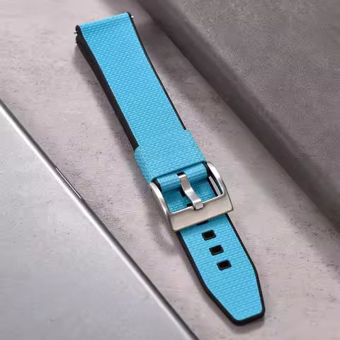18mm 19mm 20mm 21mm FKM Rubber Watch Strap Canvas Grain Mixed Material Flat End Quick Release Replac