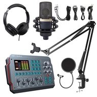 Professional 48V XLR Microphone Podcast Studio Monitor Headset Sound Card Kit LIVE Sound Card Record