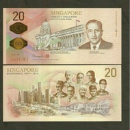 Uang polymer 20 Dollar Singapore Commemorative Bicentennial UNC ORI
