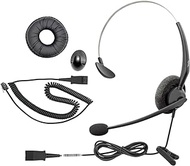 RJ9 NC Mono Office Corded Headset for Analog Landline Phone Aastra Avaya Nortel Digium Polycom Mitel ShoreTel NEC Allworx Plus 3.5mm Connector