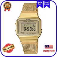 ( 2 YEARS WARRANTY ) Jam Tangan Wanita Casio Vintage A700WMG-9A Digital Silver Stainless Steel Strap