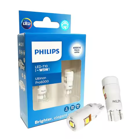 Philips LED T10 W5W Ultinon Pro6000 4000K 6000K White Bright Car Interior Lamps Turn Signal No Flash