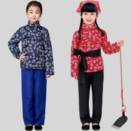 Adult Children Village Girl Costume Performance Costume Tea Picking Female Floral Country Republic o