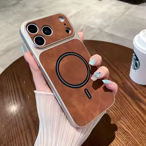 Luxury Cortex Leather Wireless Charging Magnetic Cortex Phone Case For iPhone 13 14 15 16 17 Pro Max