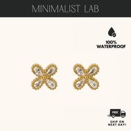 MINIMALIST LAB Titanium Roselle Floral Stud Earrings | Subang Bunga Kristal Wanita | Waterproof Anti