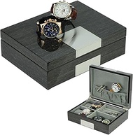 Grey Ginko Lacquered Wood Watch Cufflink Case & Ring Storage Organizer Men's Jewelry Box Father's Da