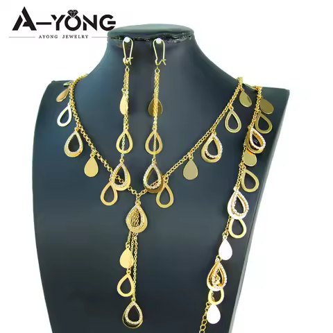 Luxury Dubai Gold Plated Necklace Set 21k Gold Color Italian Fashion Tassel Chokers Saudi Muslim Wom