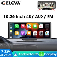 EKLEVA 10.26 Inch 4K Car Dashboard Dash Cam Carplay &amp; Android Auto Wireless Dual Camera Video Recorder WiFi Connect GPS Navigation Audio Player