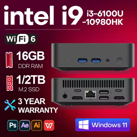 MINI PC Computer Core i9 10980HK i3 6100U Portable Desktop Computer 16GB RAM 1TB M.2 SSD Windows 11 