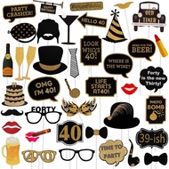 Adult 40th Birthday Photo Booth Props(41Pcs) for Her Him Cheers to 40 Years Birthday Party, Gold and