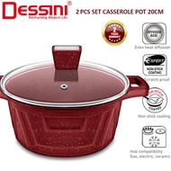 Dessini 20cm Non-Stick Casserole Pot Set | Periuk Non Stick Bertutup Kaca | Gas & Electric Stove