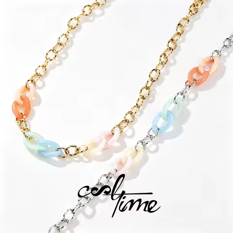 COOLTIME Y2K Candy Color Pastel Rainbow Resin Link Choker Necklace For Women Stainless Steel Mixed L